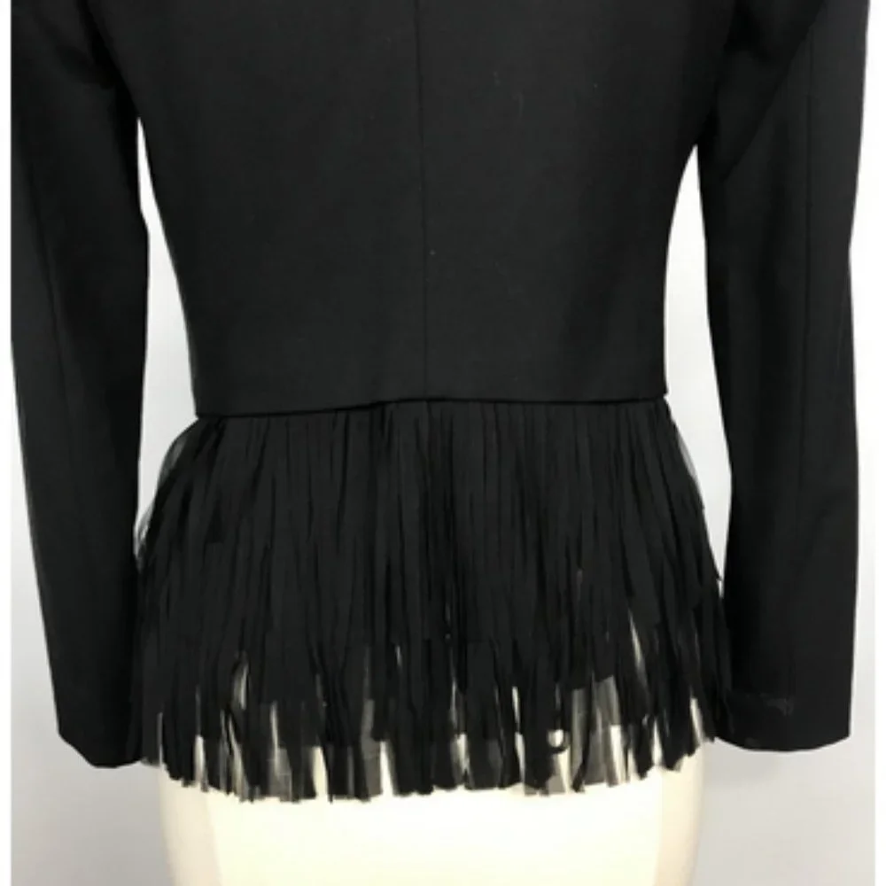 Banana Republic Black Wool Blazer w Fringe Ends 6P - Picture 6 of 9